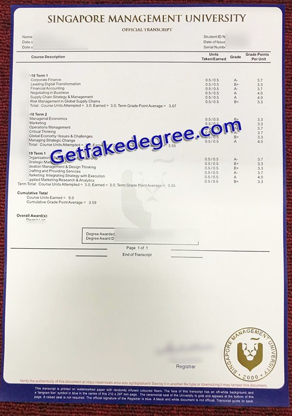 Singapore Management University transcript, SMU fake certificate