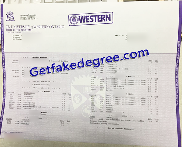 University of Western Ontario transcript, UWO fake certificate