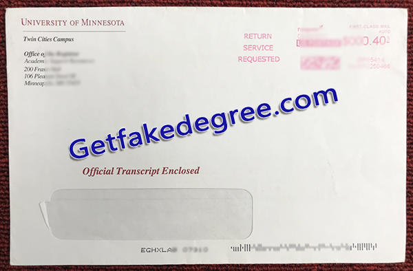 University of Minnesota envelope, University of Minnesota fake transcript