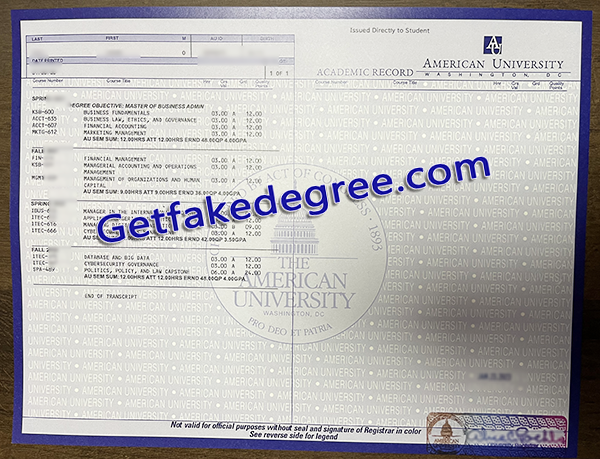 American University transcript, American University certificate