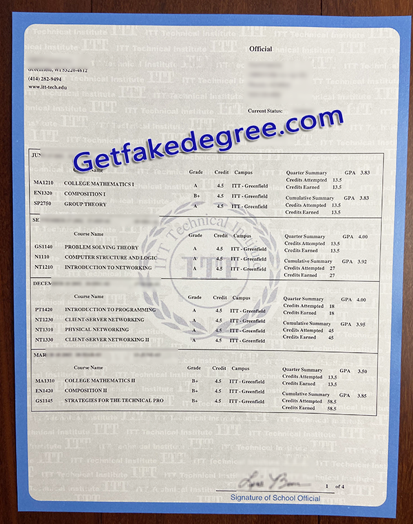 ITT Technical Institute transcript, ITT fake transcript