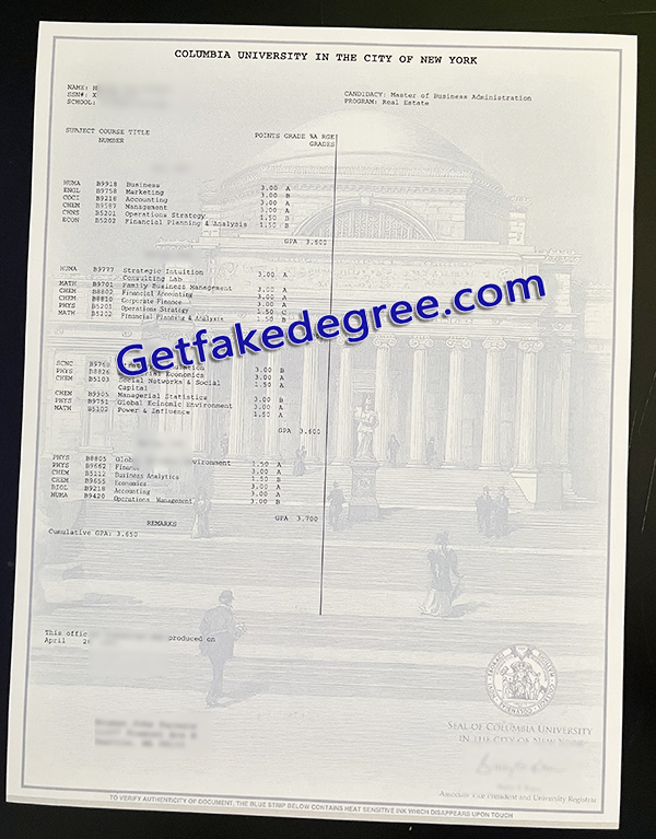 Columbia University degree, fake Columbia University transcript