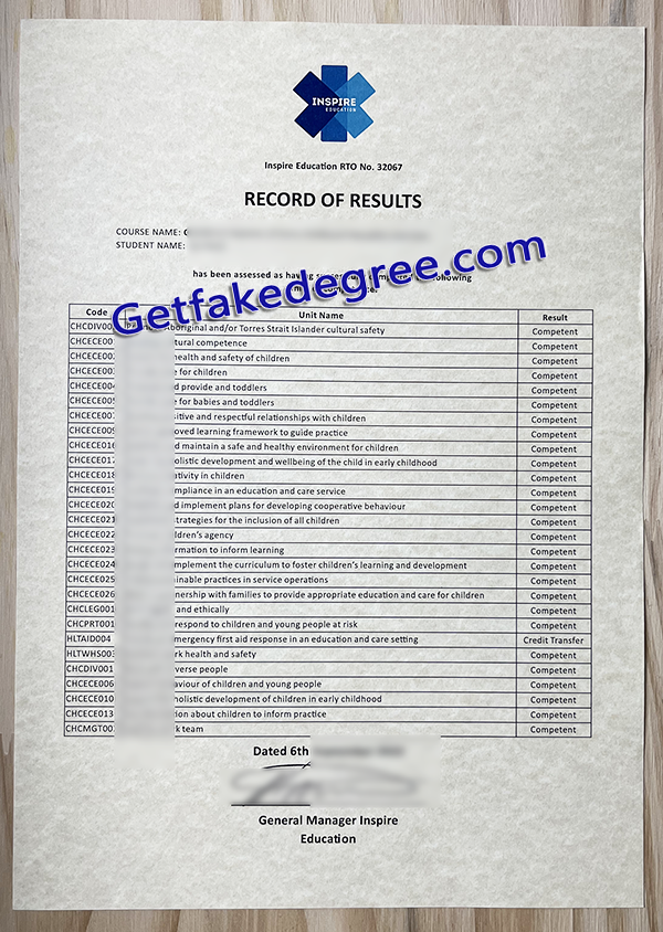 Inspire Education certificate, Inspire Education fake transcript