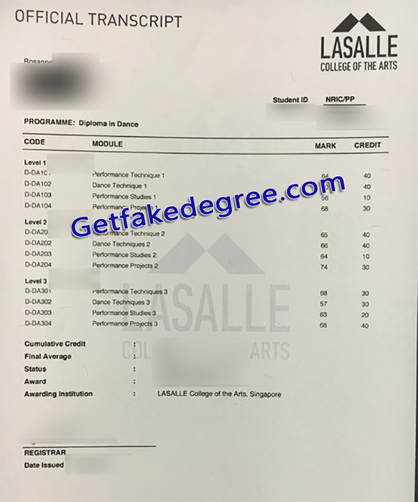 LASALLE College of the Arts transcript, LASALLE fake certificate