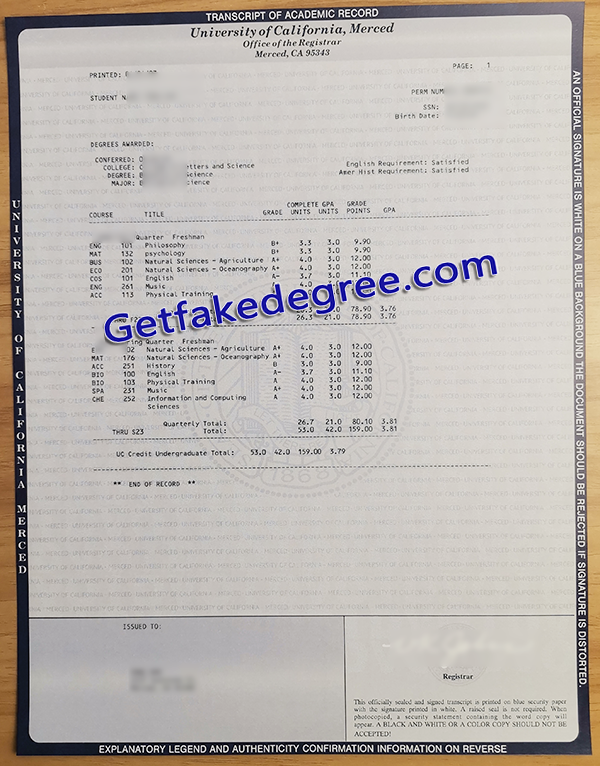 UC Merced certificate, UC Merced transcript