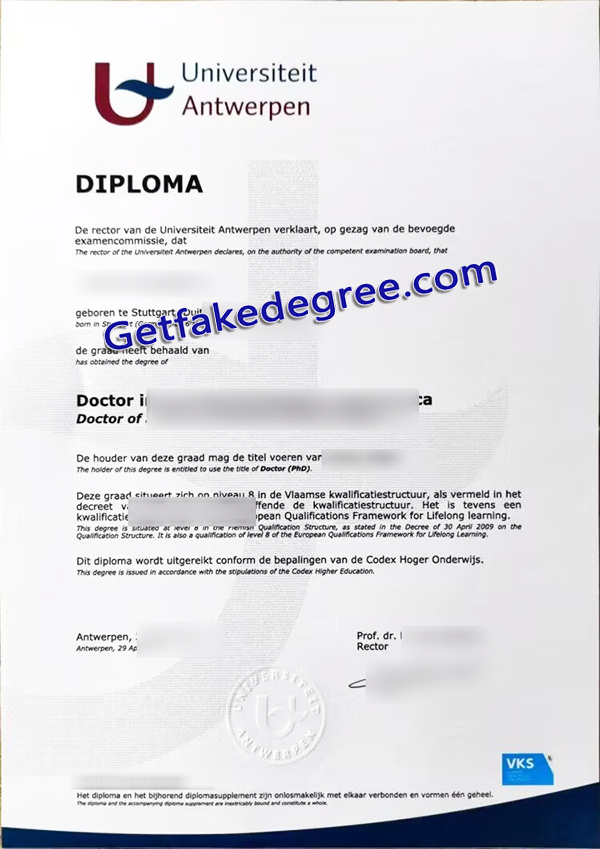 University of Antwerp diploma, Universiteit Antwerpen degree