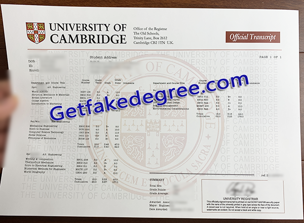 University of Cambridge transcript, University of Cambridge degree