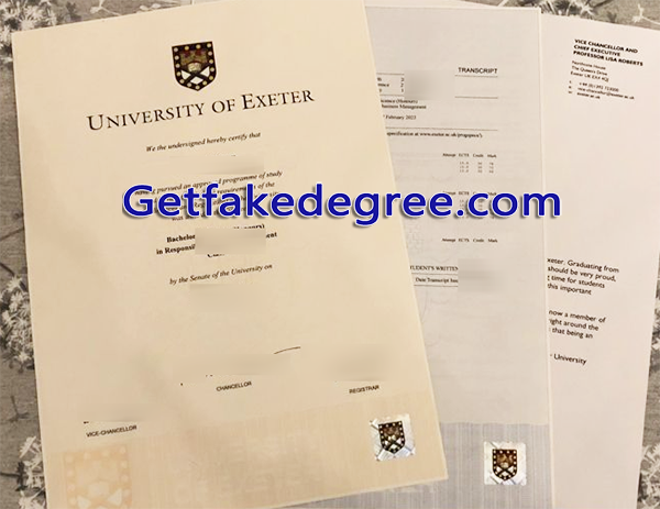 University of Exeter certificate, University of Exeter degree transcript