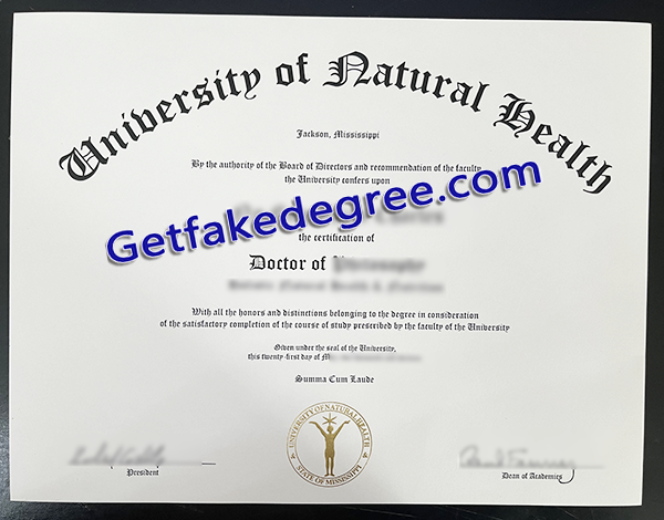 University of Natural Health degree, University of Natural Health diploma