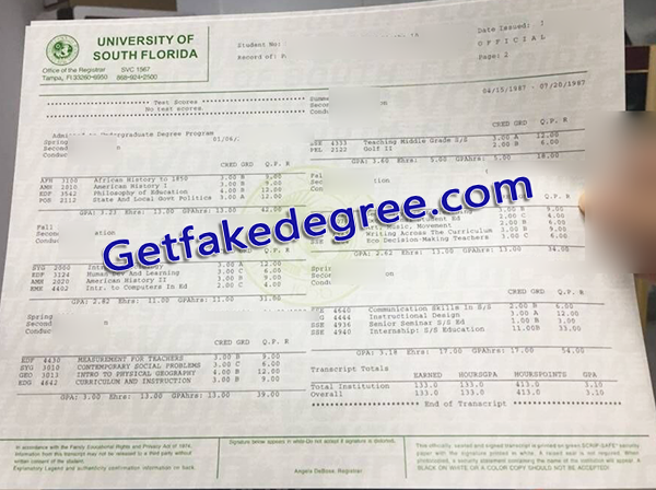 University of South Florida degree, USF transcript