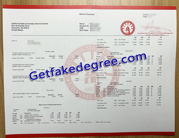 CSUCI transcript, CSU Channel Islands certificate