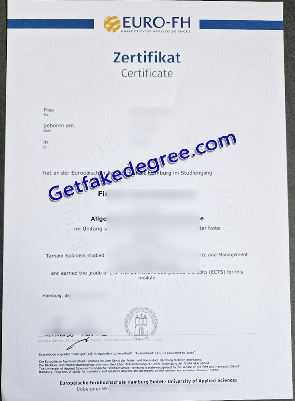 Europäische Fernhochschule Hamburg degree, Euro-FH University of Applied Sciences diploma