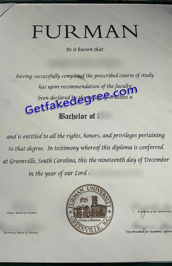 Furman University diploma, Furman University degree