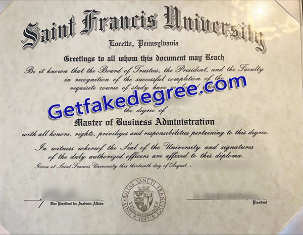 Saint Francis University diploma, Saint Francis University degree