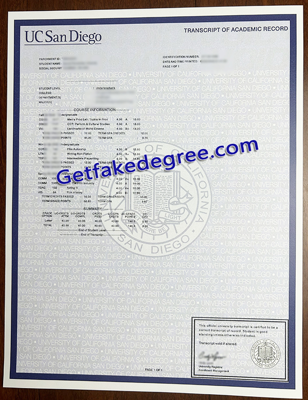 UC San Diego transcript, University of California certificate