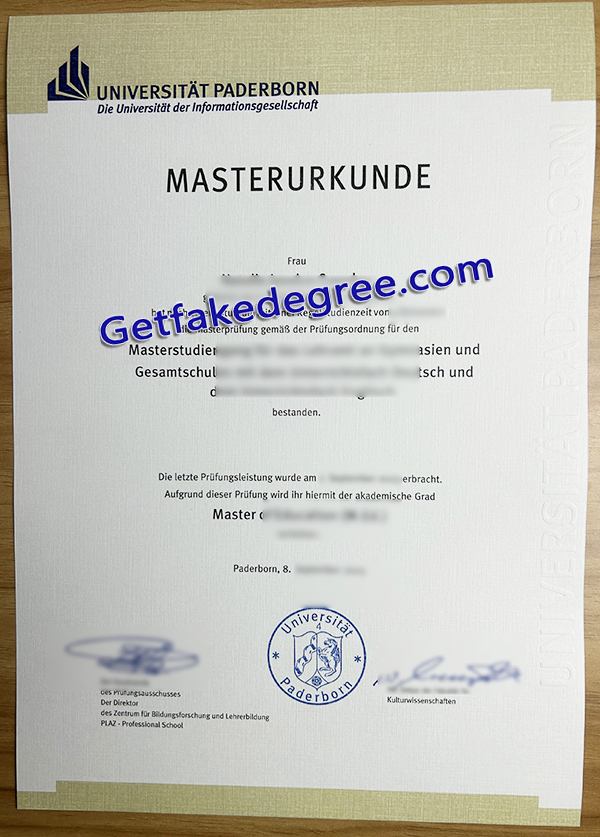 Universität Paderborn degree, Paderborn University certificate