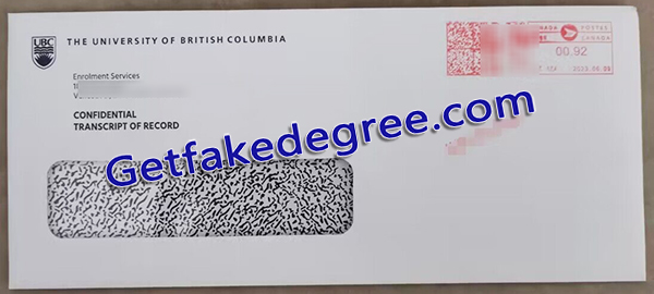 University of British Columbia transcript, UBC envelope