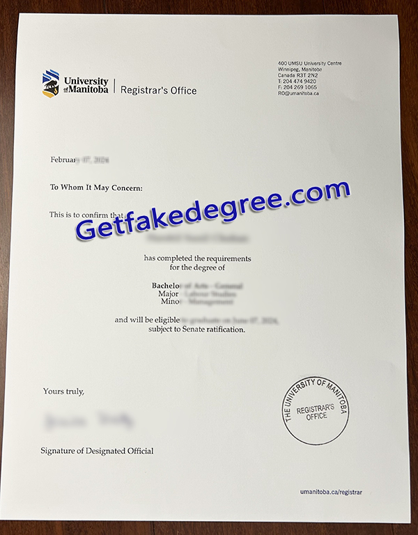 University of Manitoba letter, University of Manitoba degree