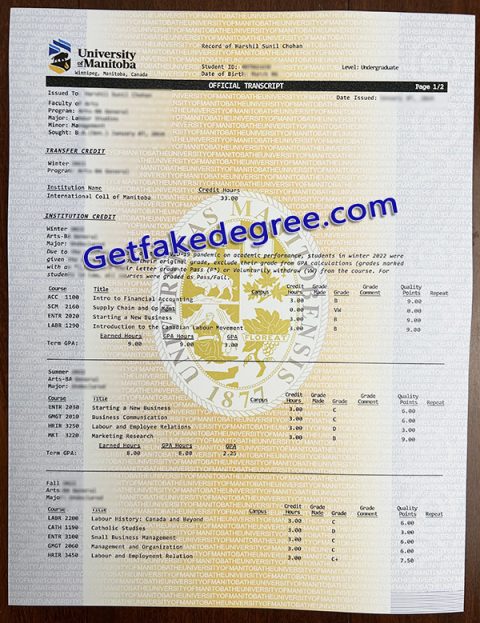 University of Manitoba Transcript for Sale - Buy Fake High School and ...