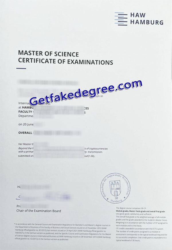 Haw Hamburg diploma, Hochschule für Angewandte Wissenschaften Hamburg degree