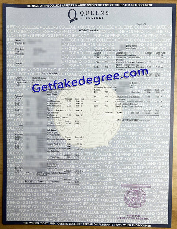 Queens College transcript, CUNY fake diploma