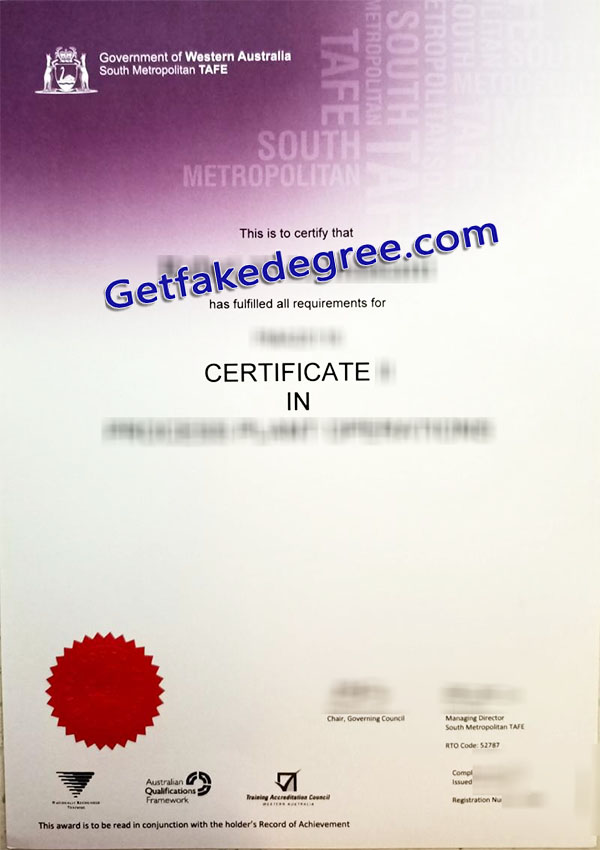 TAFE diploma, South Metropolitan TAFE certificate