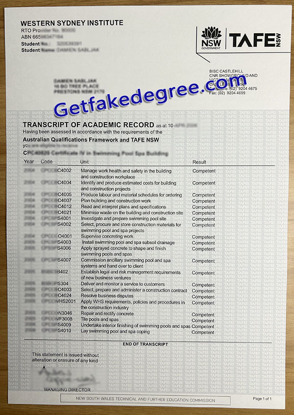 TAFE NSW transcript