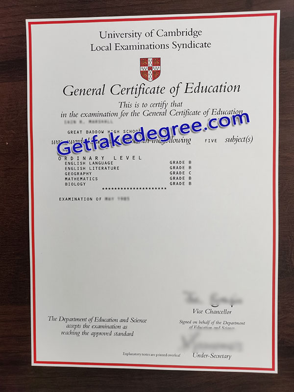UCLES GCE certificate