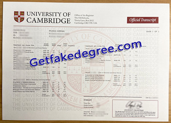 University of Cambridge transcript