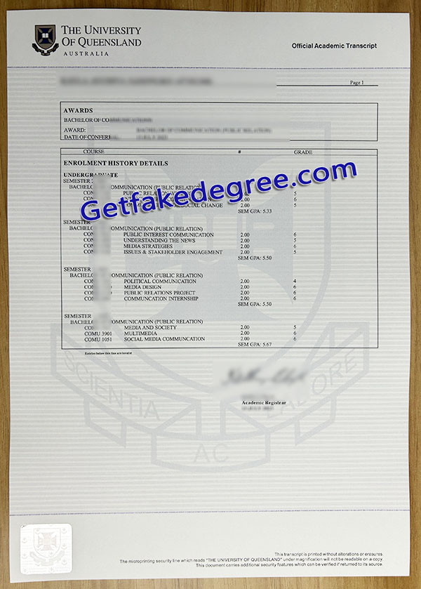 University of Queensland transcript