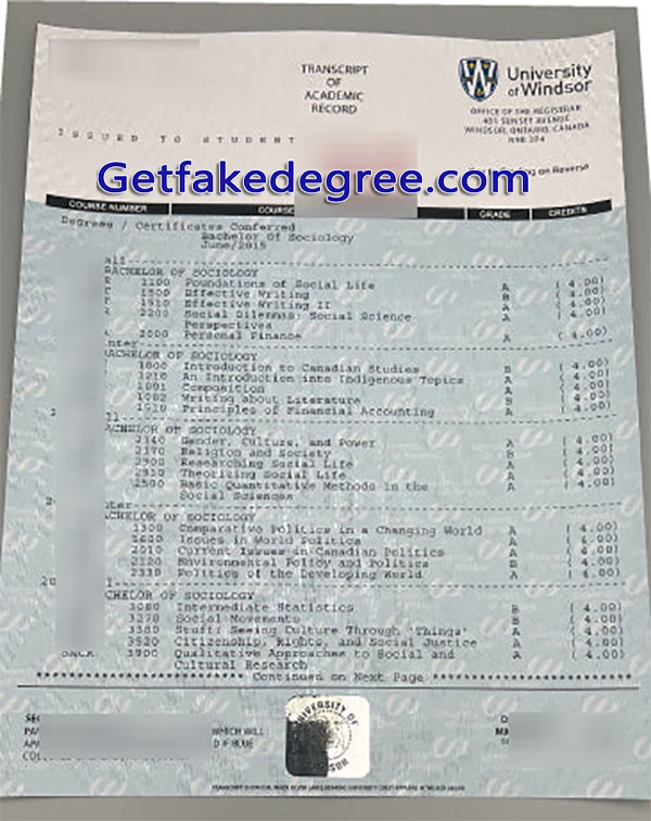 University of Windsor transcript