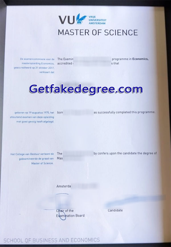 Vrije Universiteit Amsterdam diploma